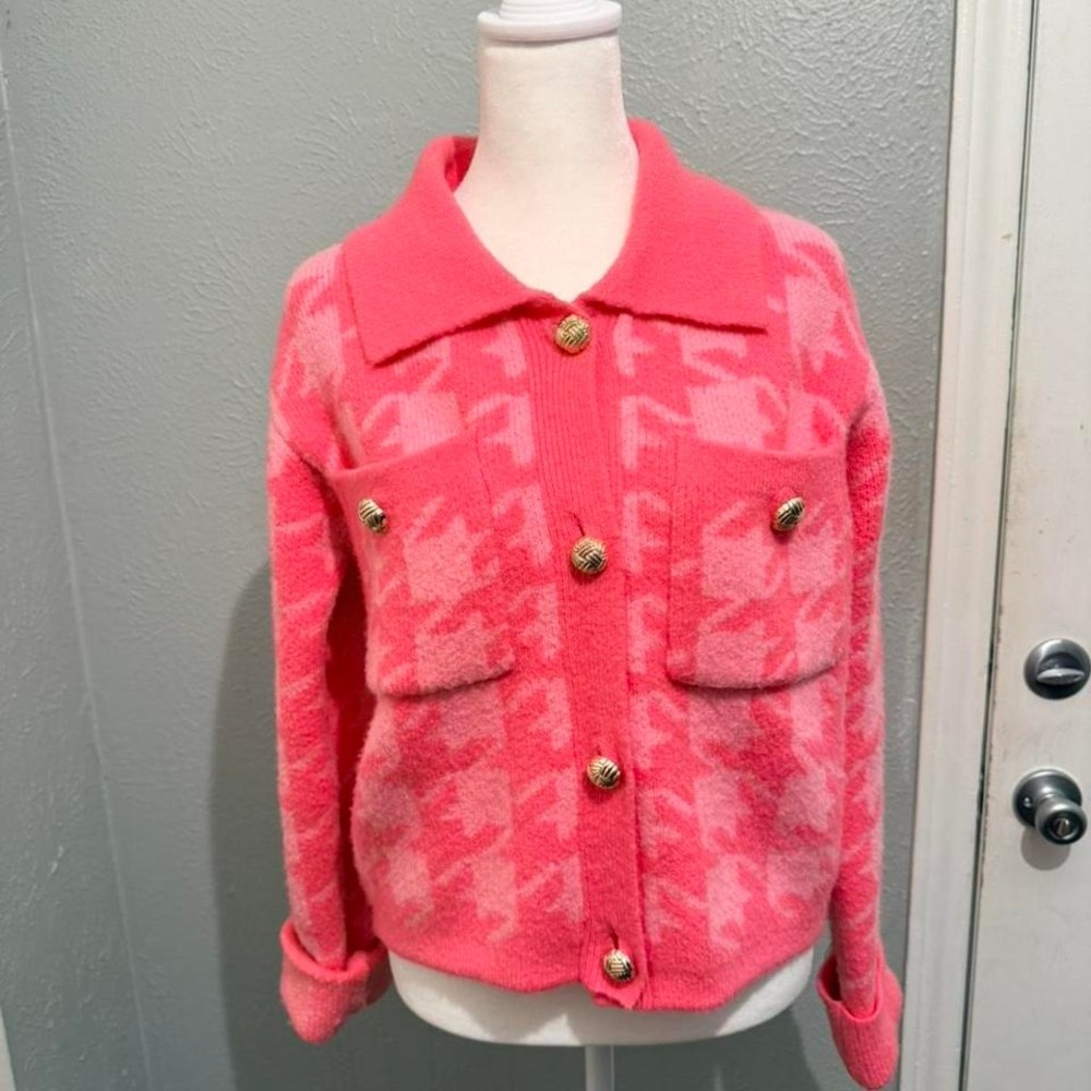 English Factory Pink Houndstooth Women's Jacket XS NWOT